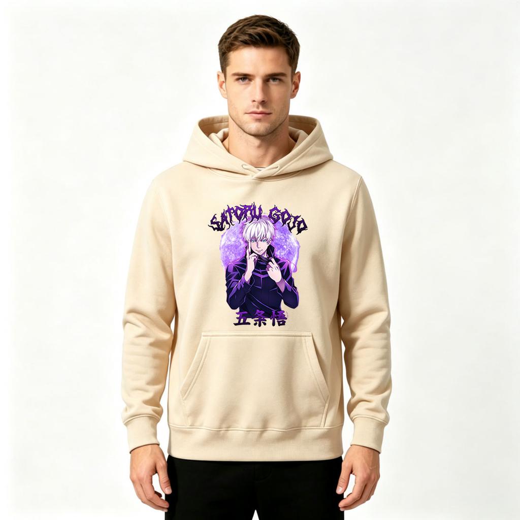 Men Anime Satoru Gojo Print Pullover Hoodie Casual Long Sleeve Sweatshirt for Daily Wear