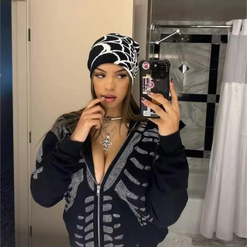 Knitted Hat Trendy Pullover Hat Spider Web Jacquard Unisex
