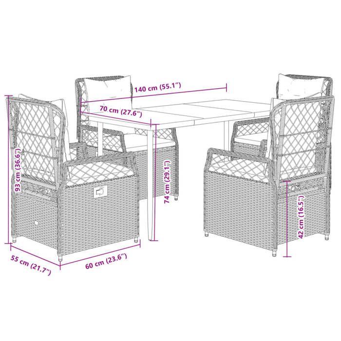 VidaXL Ensemble à manger de jardin 5 pcs coussins gris résine tressée 3262987
