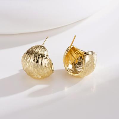 Elegant Gold Textured French Earrings: High-End, Versatile Korean Design