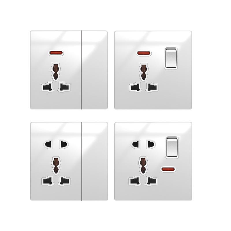 Huihuang Grå Herdet Glass Speil 1-Gangs 5-Hulls Bryter Stikkontakt Panel 86-Type Vegginnfelt.