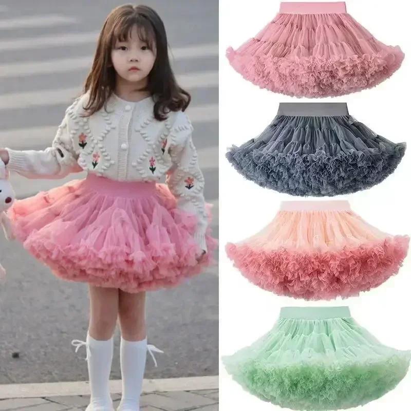 Lace Skirt Girls Fluffy Chiffon Pettiskirt Solid Colors Tutu Skirts Girl Dance Skirt Christmas Tulle Petticoat Tulle