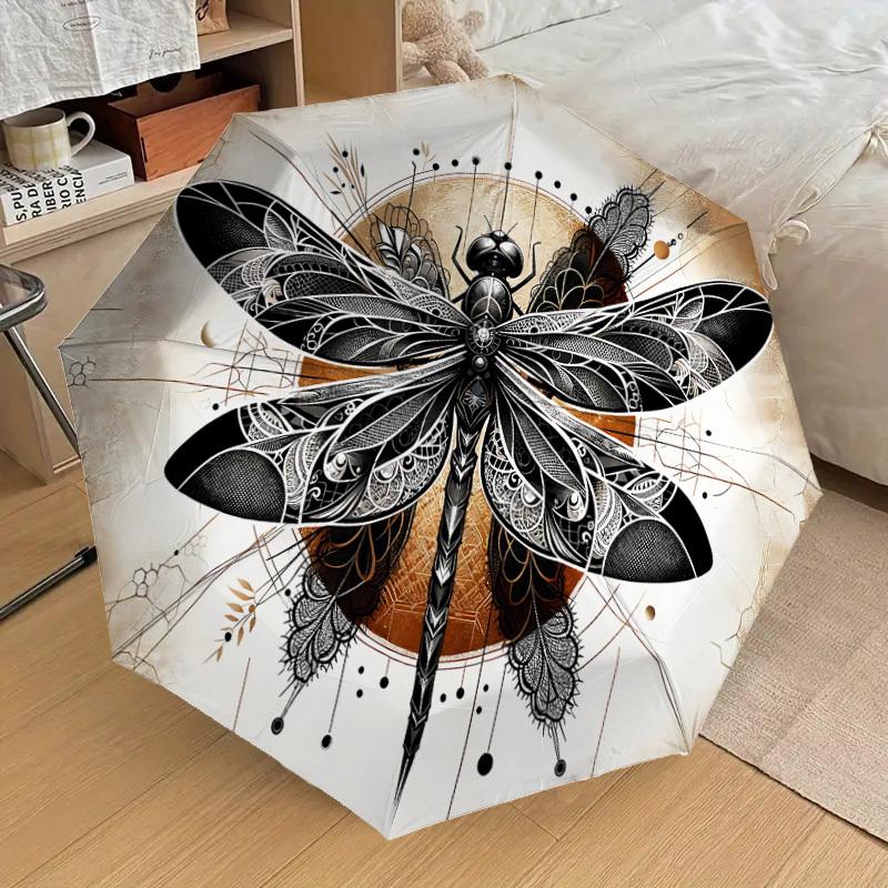 1 szt. Parasol z motywem ważki, automatycznie otwierany/zamykany, wiatroodporny, 8-żebrowy, wytrzymały czasza, trwałe żebra, modny design, akcesorium zewnętrzne, zabawny nadruk