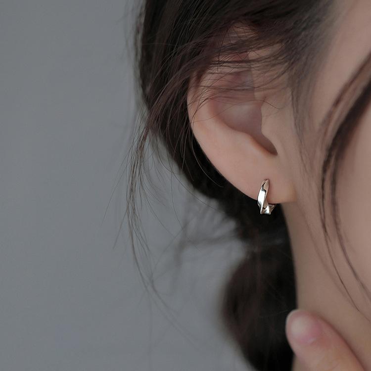 Real 925 Silver Trendy Personality Hoop Earrings for Charm Women Minimalist Fine Jewelry Geometric Accessories