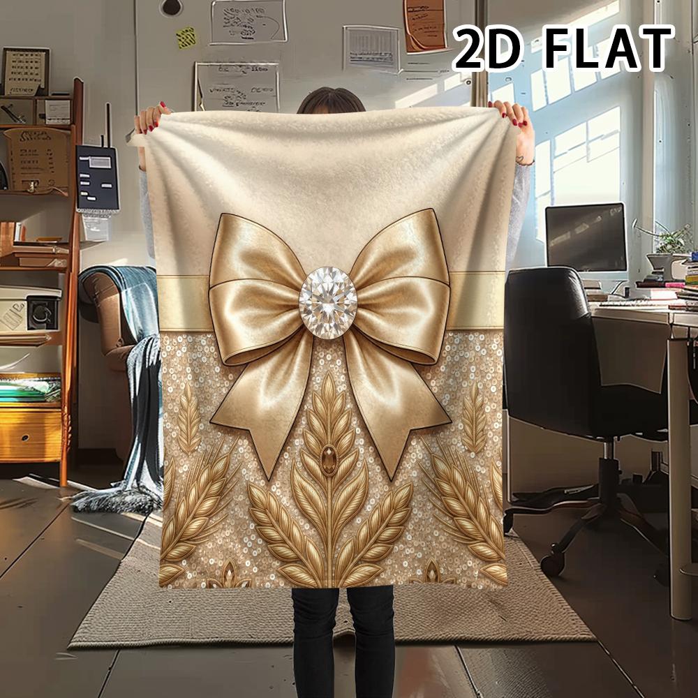 1Pc 2D FLAT Luxury Bow Print Flannel Blanket,High quality Comfortable for All Seasons,Home Decor,Warmth and Comfort,Perfect for Christmas Gifts
