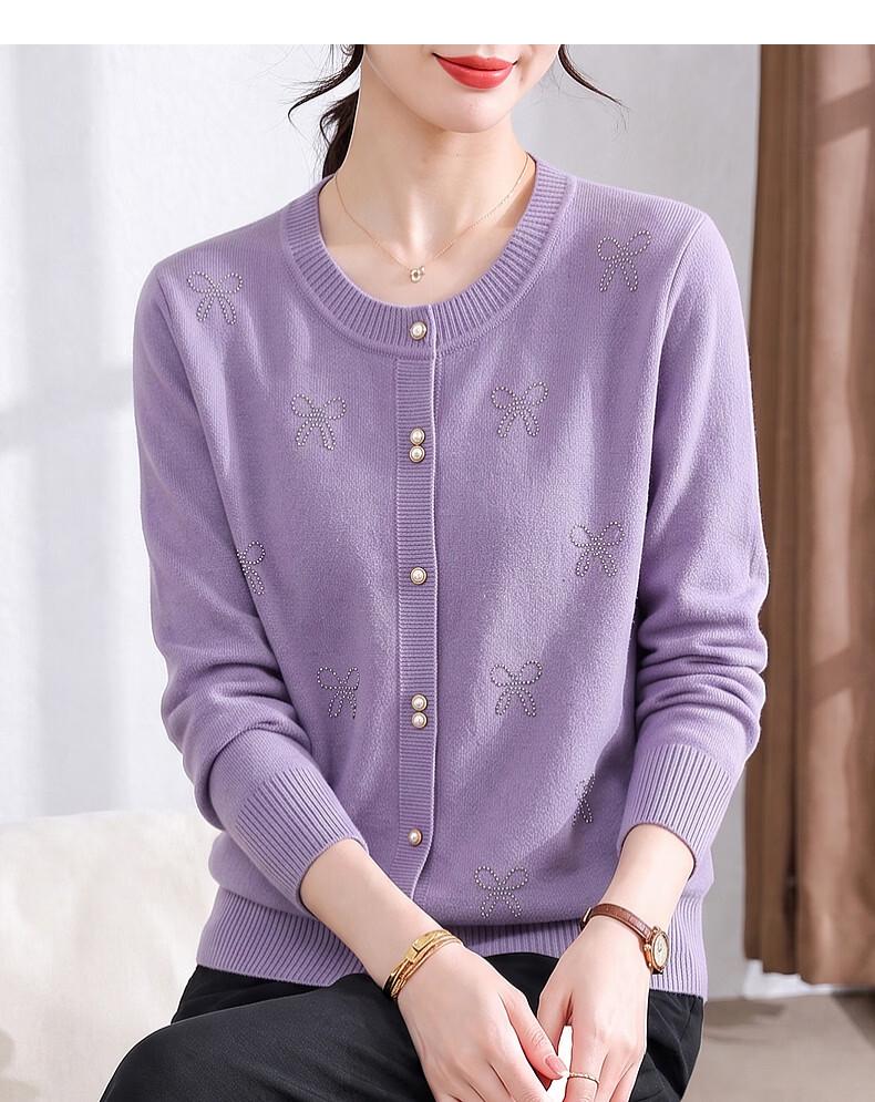 Hengyuanxiang Women's Embroidered Bowknot Knitted Cardigan