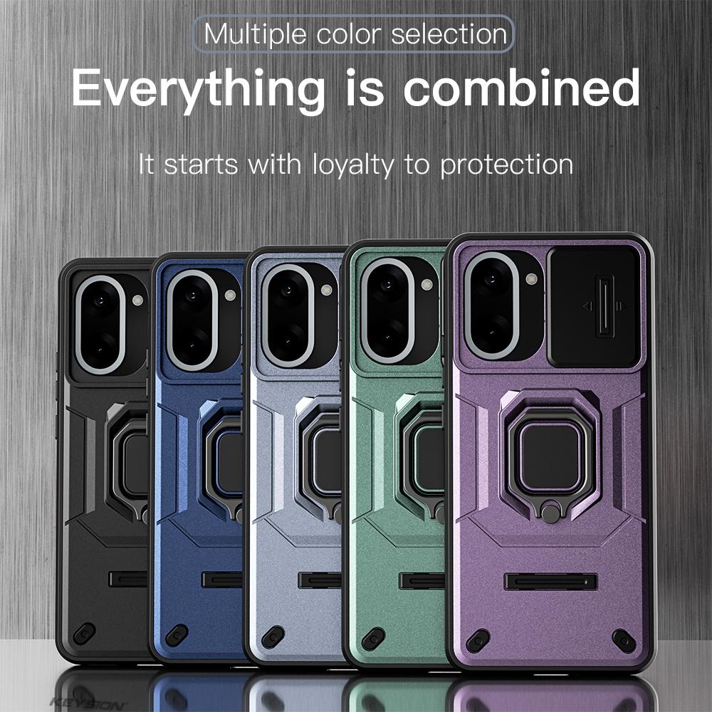 KEYSION Shockproof Case for OnePlus Nord CE5 5G Slide Camera Protection Metal Ring Stand Phone Cover for One Plus 1+ Nord CE 5