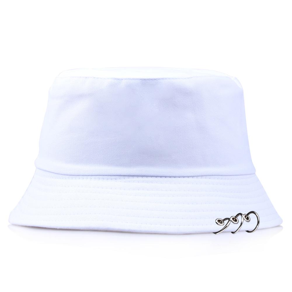 COKK Cappello a Secchiello Donna Uomo Estate Primavera Cappello da Pescatore Con Anelli Hip Hop Tesa Piatta Colore Unico Moda Coreana Bob Gorro Kpop Nuovo