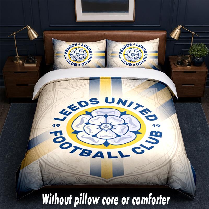 Leeds United Design Bett Bettwäsche Set 1 Bettbezug + 2 Kissenbezüge Weich Atmungsaktiv Haushalt Bettwäsche