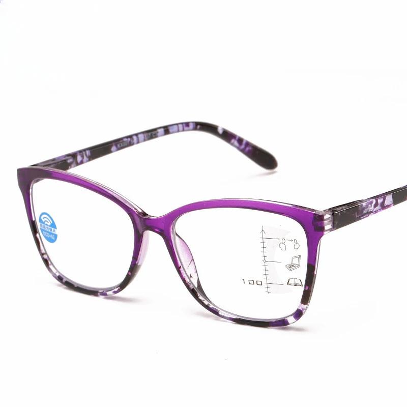 

Colorful Progressive Multifocal Reading Glasse Spring Eyeglass Legs Suitable Women Anti Blue Light Presbyopia Eyeglass +350 фиолетовый