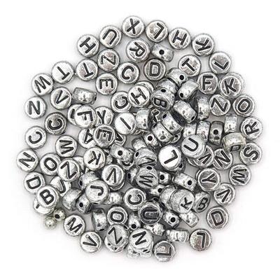 Beads - Round - Alphabet Letters - Silvery - 3mm Diameter - Jewelry