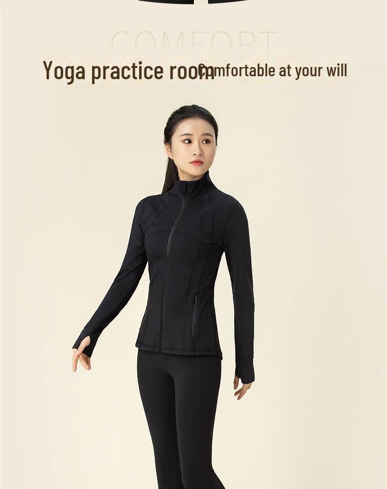 Dámská přiléhavá kardiganová bunda se stojáčkem a zipem na podzimní jógu