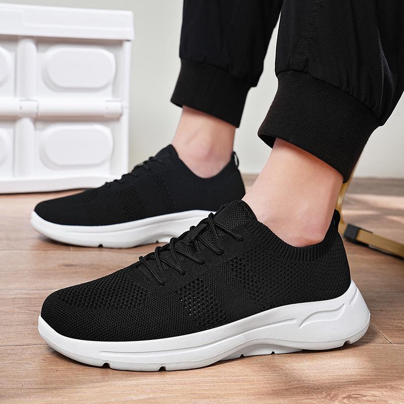 Men's Shoes Summer Breathable Mesh Shoes Flying Woven Mesh Lightweight Soft Sole Pure Black Large Size Casual Sports Trendy Shoes