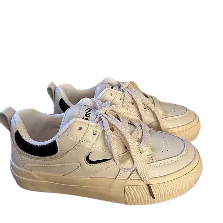 Studenten weiße Schuhe mit flacher Sohle Frühling neue vielseitige Leder-Canvas-Schuhe Marke lässige Sport Damen Schuhe