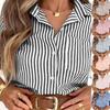 Women Shirt Lapel Long Sleeve Single Breasted Shirt Tops with Patch Pockets Striped Print Loose Fit Office Lady Casual Shirt