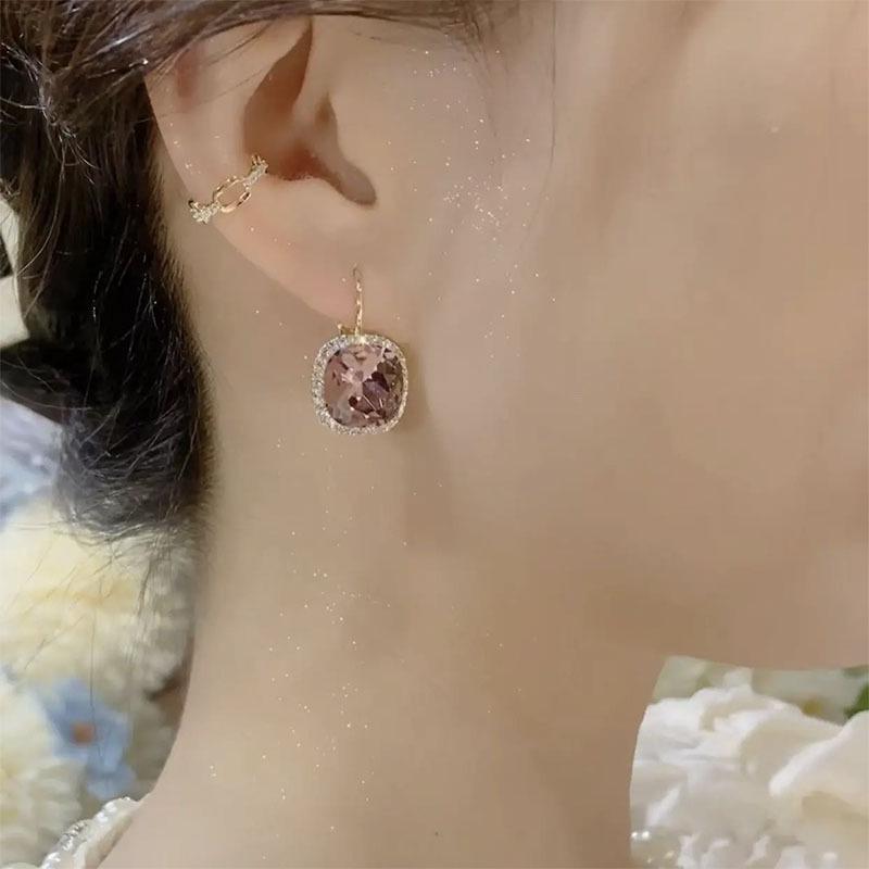 Luxury Purple Crystal French Retro Square Earrings