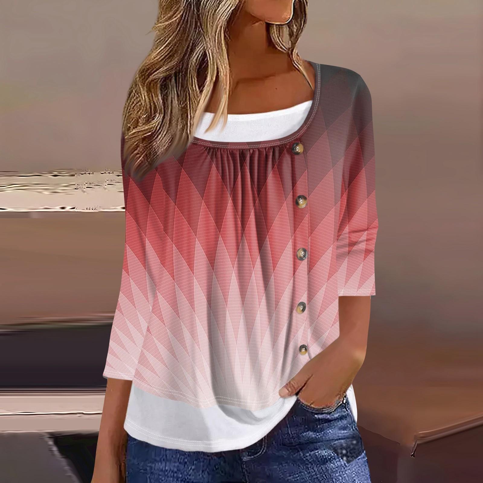 

Жіноча футболка з принтом і рукавами 3/4, підроблені двійки, щоденна мода на вихідні, базовий звичайний топ XL винний