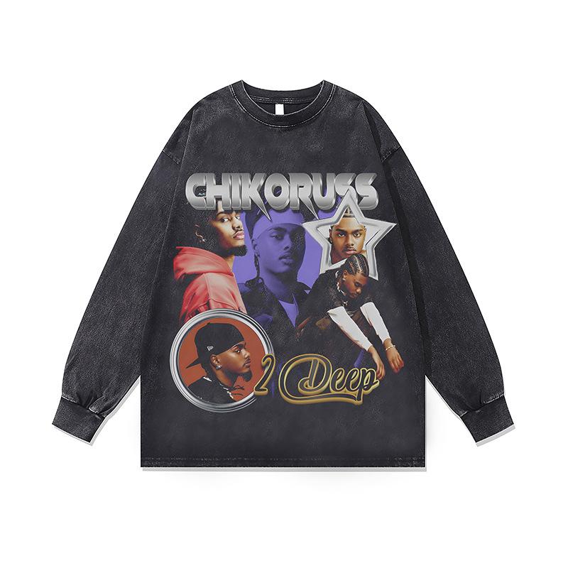 Washed Retro Washed Crew Neck Sweatshirt Autumn And Winter New American Hip-Hop Bottom Long-Sleeved T-Shirt For Men And Women