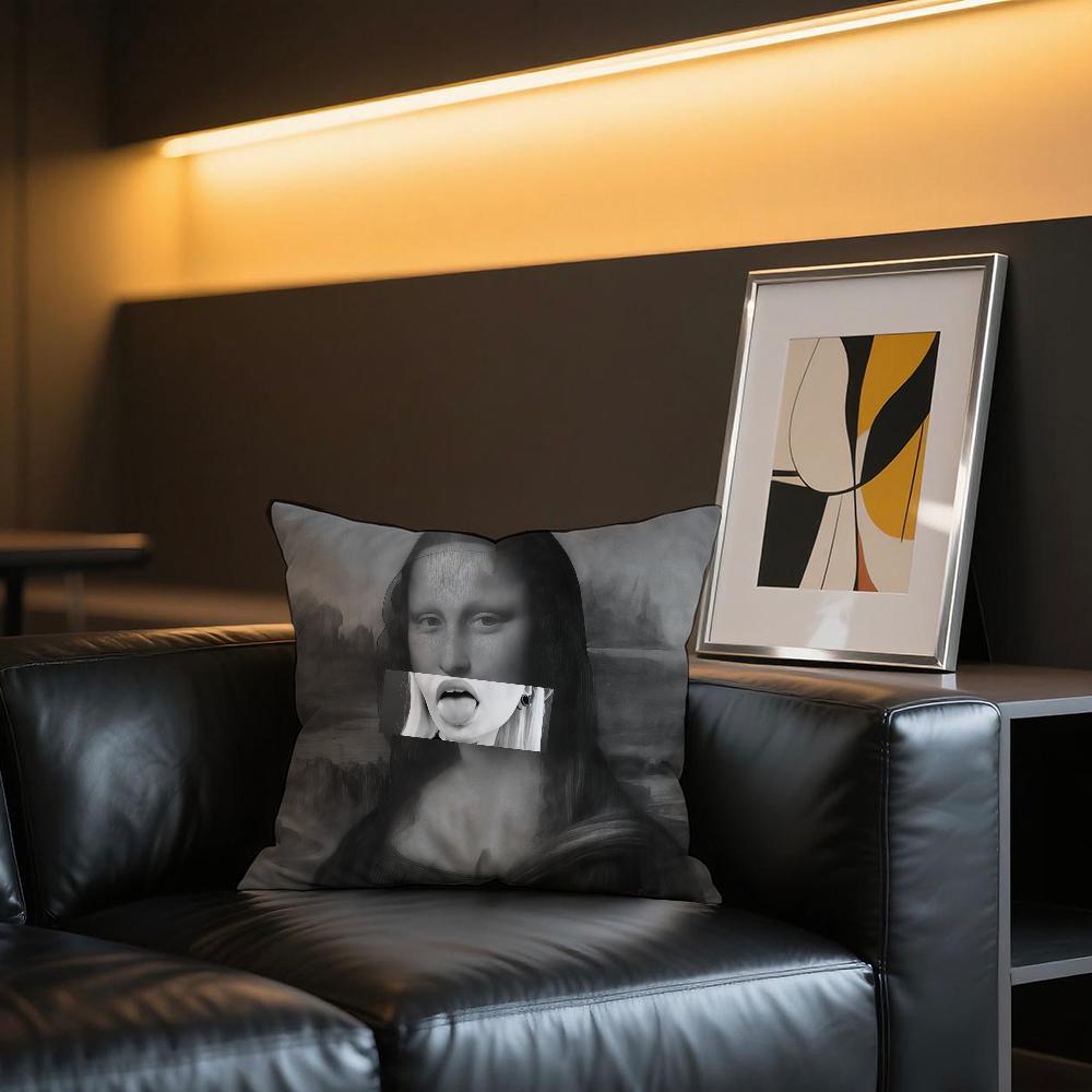 Mona Lisa Smile Art Funny cushion cover Comfortable and soft bedding skin friendly leisure sofa car office pillowcase