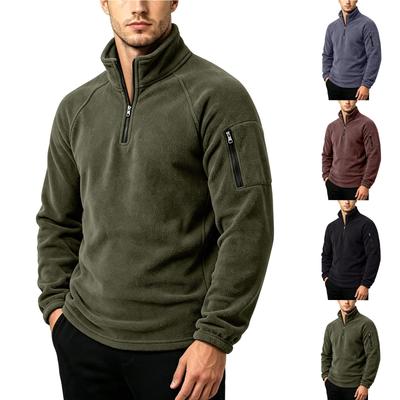 Men's Pullover Jacket with Stand Collar, Warm Outdoor Half-Zip Sweatshirt for Fall and Winter