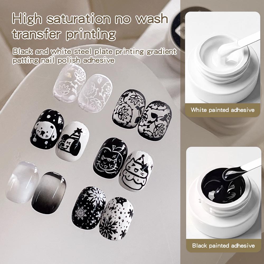 Upgraded No-Wipe Black & White Nail Stamping Gel for Solid Color Painting and Gradient Effects