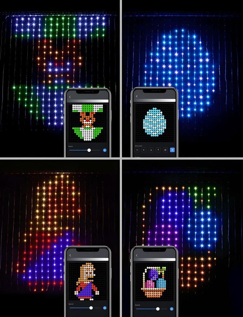 Grid Screen Hanging Smart LED Curtain Lights with Leather Line Decoration for Christmas and Dual Control Features