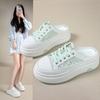 Lace sequined mesh breathable half slippers women's thick sole heightening soft baseplate shoes summer new shoes women's shoes