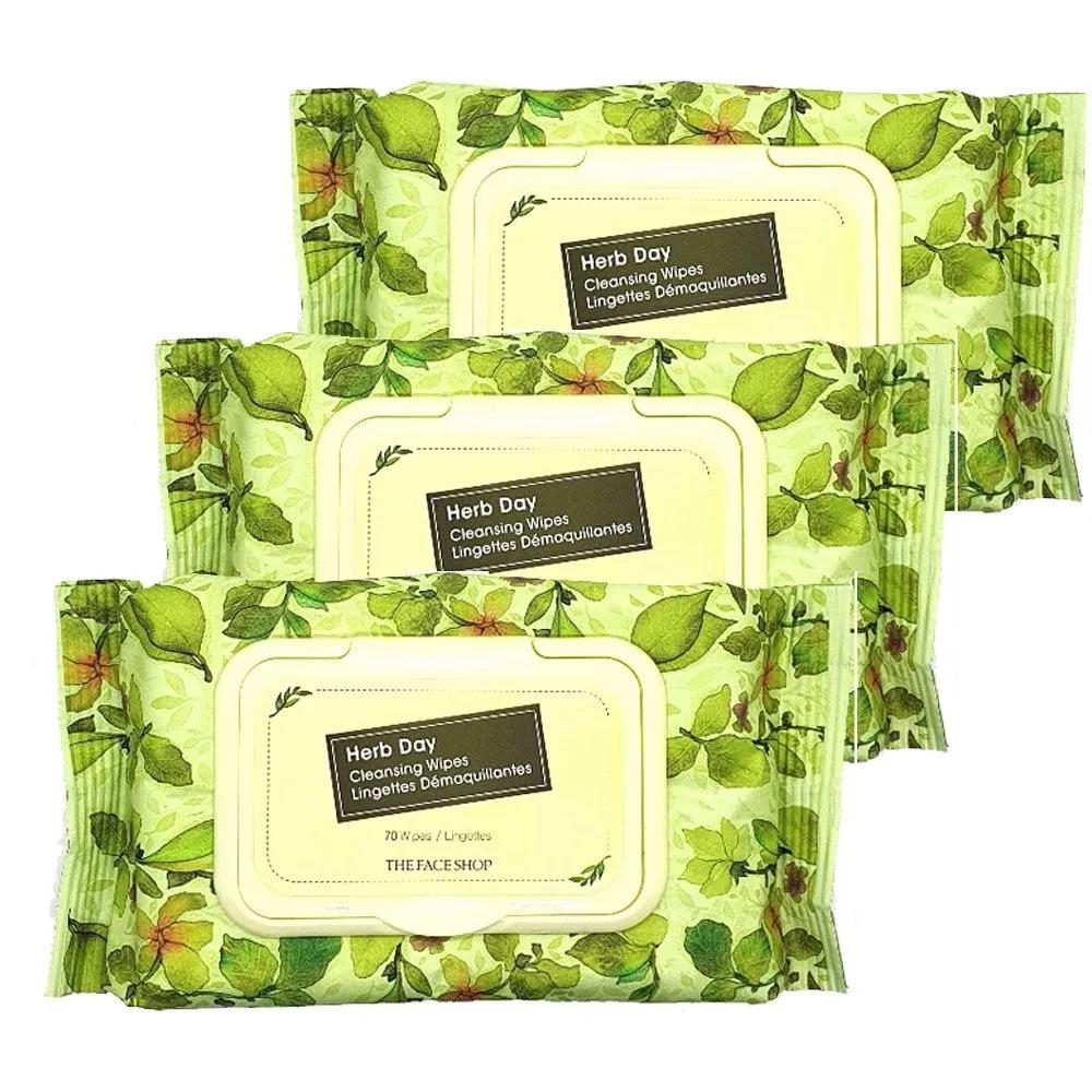 1+1+1 The Face Shop Herb Day Cleansing Tissues 70 Sheets (3 Packs)