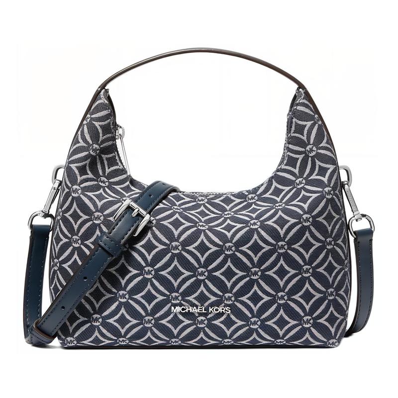 MICHAEL KORS EMBER Logo Adjustable Shoulder Strap Jacquard Crossbody Shoulder Handbag Small Women s Denim Blue синий