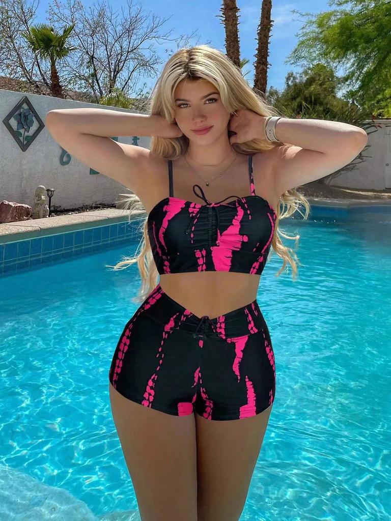 Neuer Mode-Zweiteiler mit geteiltem Druck für Damen, hoher Bund, flacher Winkel, sexy Badeanzug