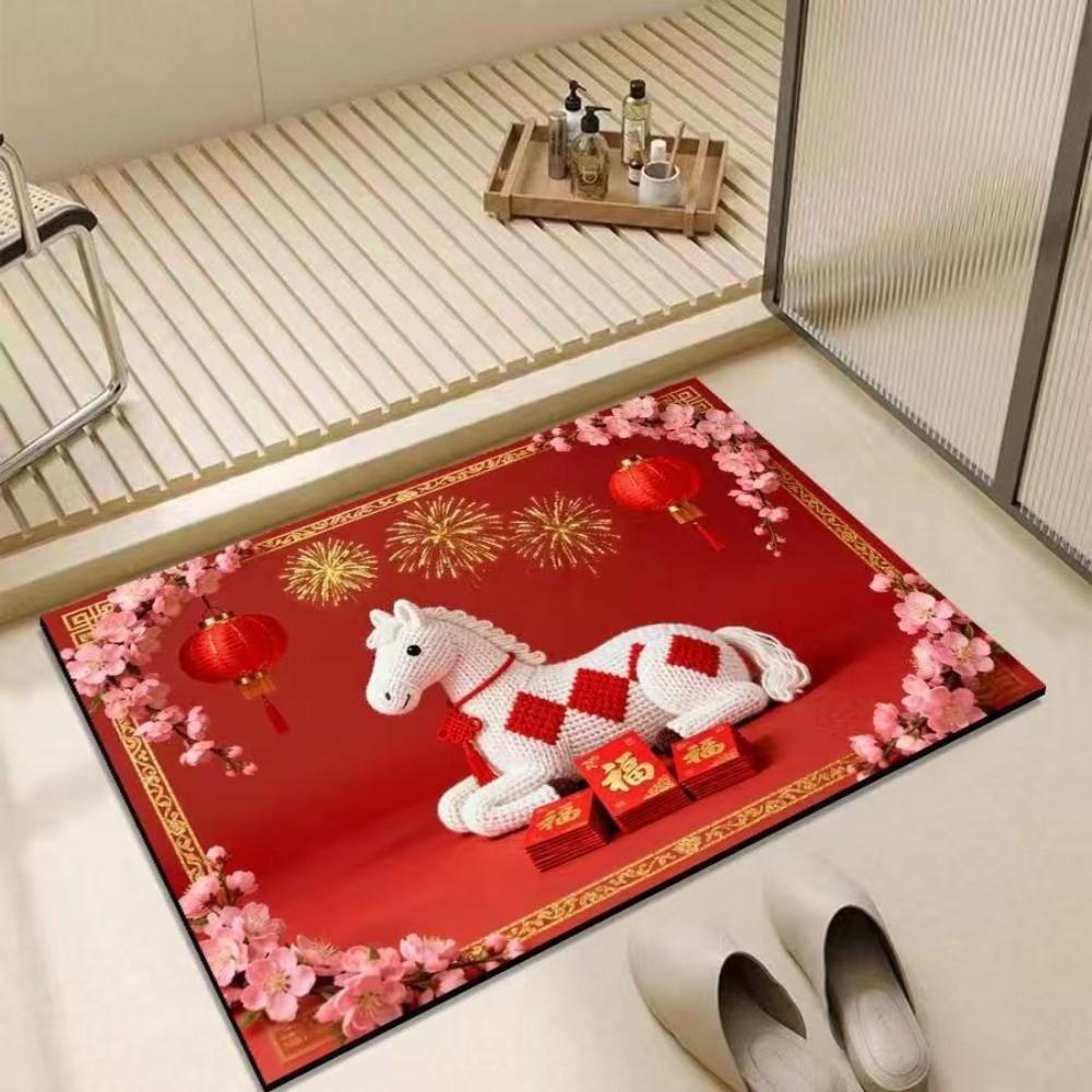 Horse Pattern New Year Door Mat Red Welcome Home Mat New Entrance Floor Mat  Home Decorations