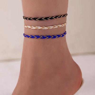 Popular National Style Simple Woven Chain Colorful Anklet for Women Jewelry Casual Versatile Foot Chains Anklet Set