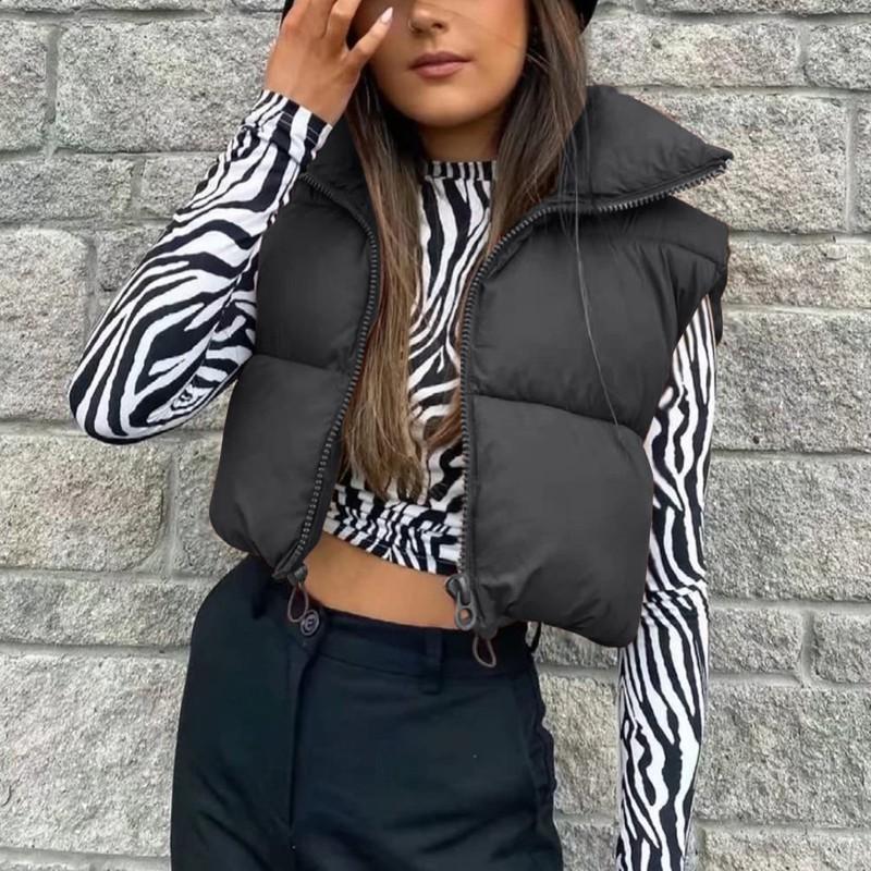 Damen Baumwoll-Steppweste mit Reißverschluss Stehkragen Streetwear Leichtgewichtige Outdoor-Camping-Weste 11 Farben