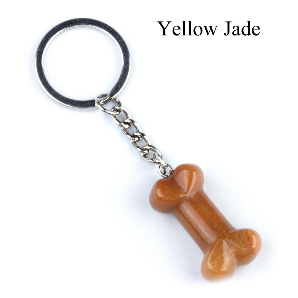 1Pc Reiki Healing Natural Stone Keychain Key Finder Bone Shape Crystal Gemstone Pendant Key Chain for Decor Phones, Bag, Halloween Gifts 20×34 Mm