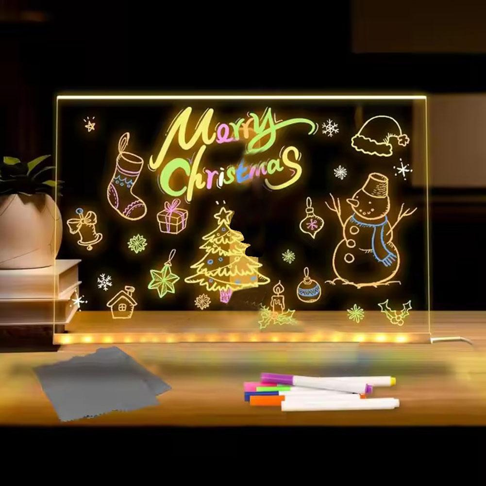 Light Up Acrylic Message Board Rewritable DIY Children's Glowing Drawing Board Message Lamp With 7 Colorful Pens