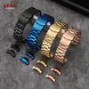 Solid Stainless Steel Watch Strap 18/20/22/24mm Silver Metal Curved End Double Press Folding Buckle Bracelet WatchBand for Seiko