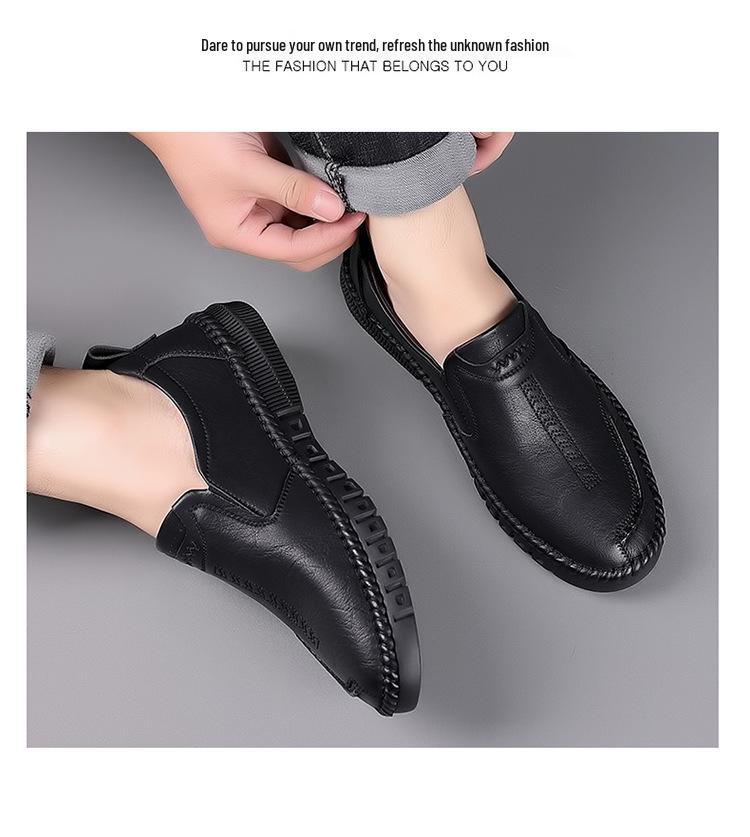 2025 Men’s Breathable Soft-Soled Slip-On Leather Business Casual Shoes - British Style, Low-Top.