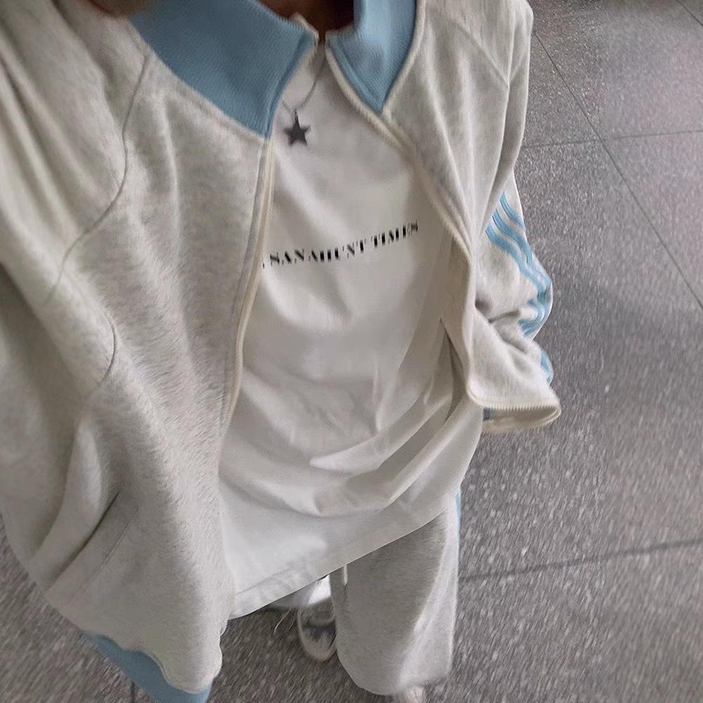 Damen Frühling/Herbst Laufanzug - Reiner Baumwoll- & Milchseidenstoff, Reißverschlussjacke & Hose im koreanischen Stil