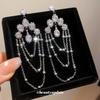 Silver Needle Super Flash Zircon Water Drop Fringed Stud Earrings, Ins Light Luxury High Sense Niche Earrings