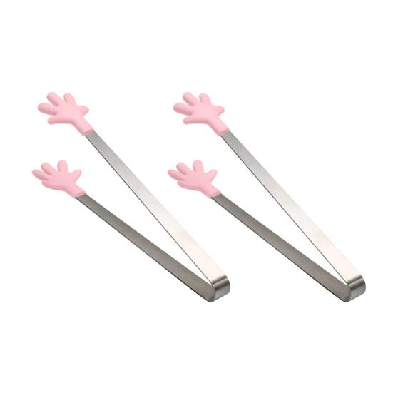 2Pcs Mini Silicone Heart Glove Food Serving Ice Cube Clip Hand Shape Tongs A розовый