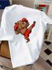 Vibrant Blue Unisexs Loose Fit T Shirt Kickboxing Capybara Fighter Cartoon Graphic Cotton Short Sleeve Sport Casual Daily Shirts