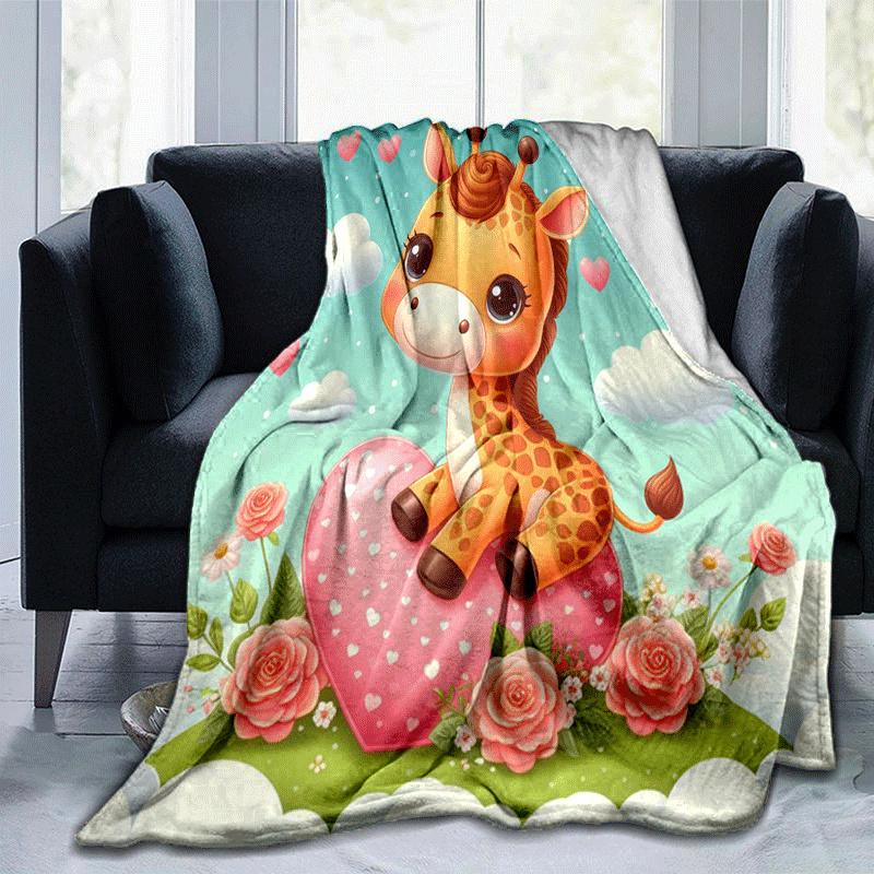 1pc Cute Animals Printing Lightweight Flannel Blanket, Comfortable and Warm Blanket, for Camping Sofa Bed and Couch Office, in All Seasons