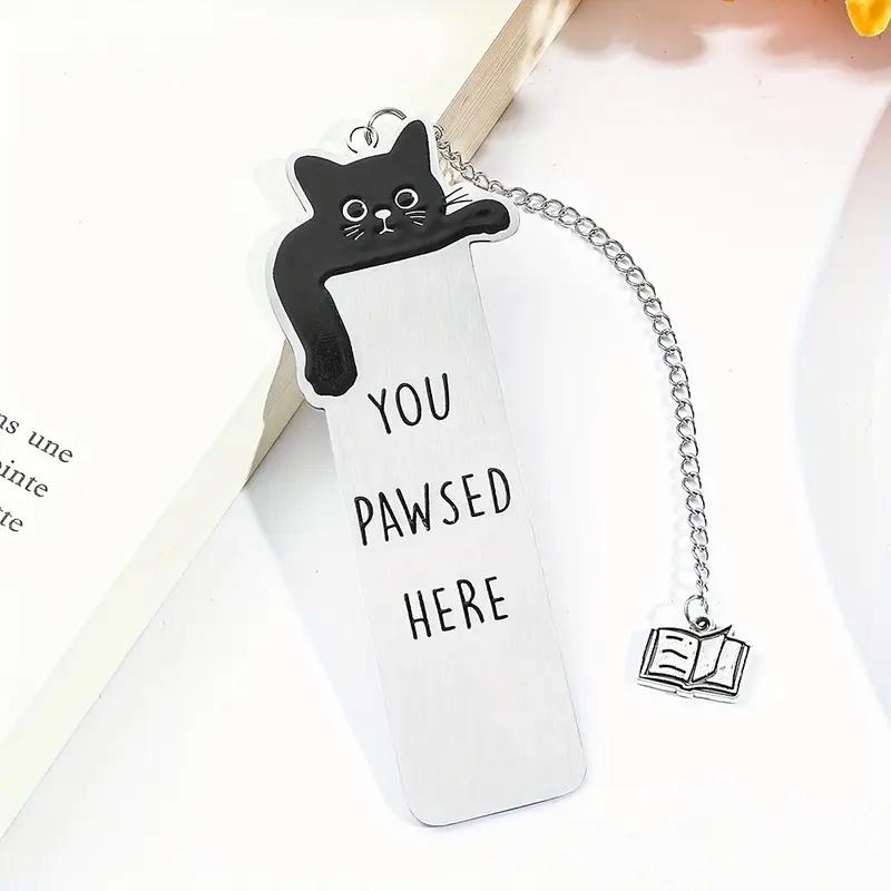 Black Cat "Please Stay Here" Stainless Steel Bookmark - Great Gift for Cat Fans & Bookworms on Birthdays & Christmas