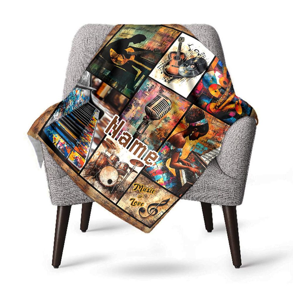 Musicthemed Home Customize Your Name Blankets Comfortable Soft Lightweight Allseason Multipurpose Blanket For Picnics Sofas Offices Beds Living Rooms