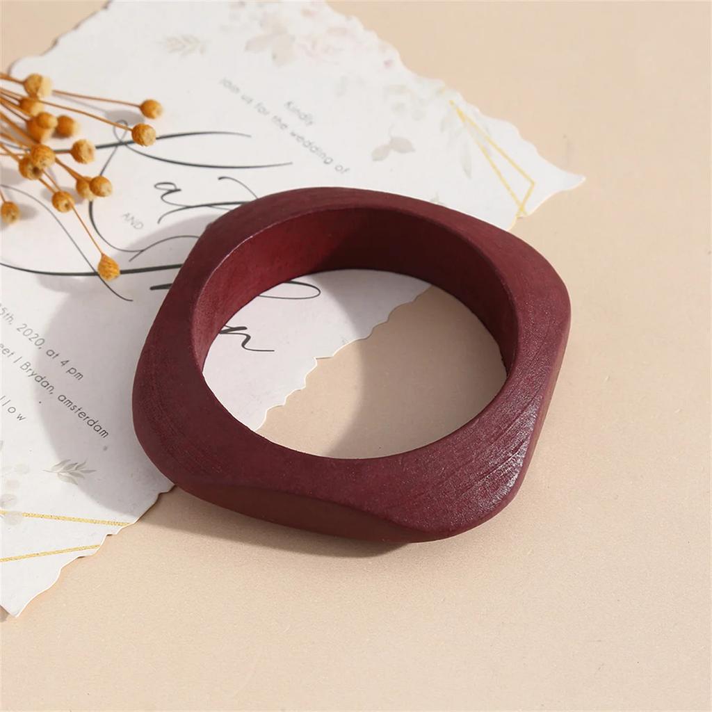 Fashion Fun Women Personality Elegant Natural Wood Square DIY Bracelet Jewelry Layering Ladies Vintage Geometric Layering Bangle