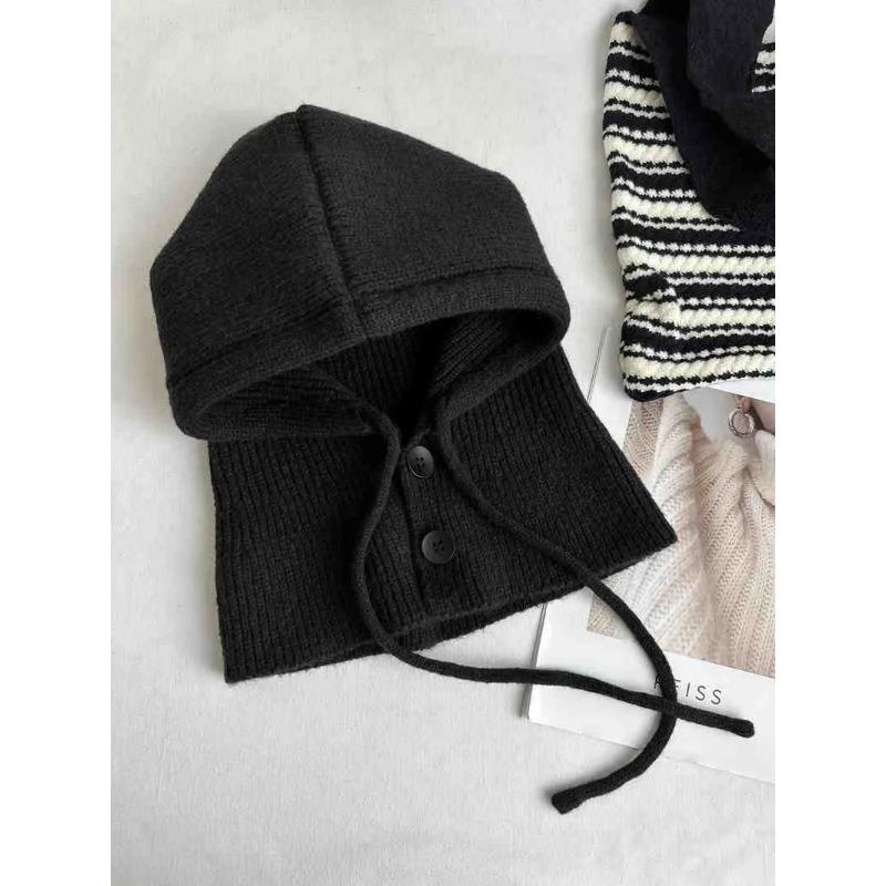 Écharpe à capuche tricotée Chapeau Tricot Cagoule Style Coréen Extérieur Chaud Écharpe à capuche avec cordon de serrage réglable