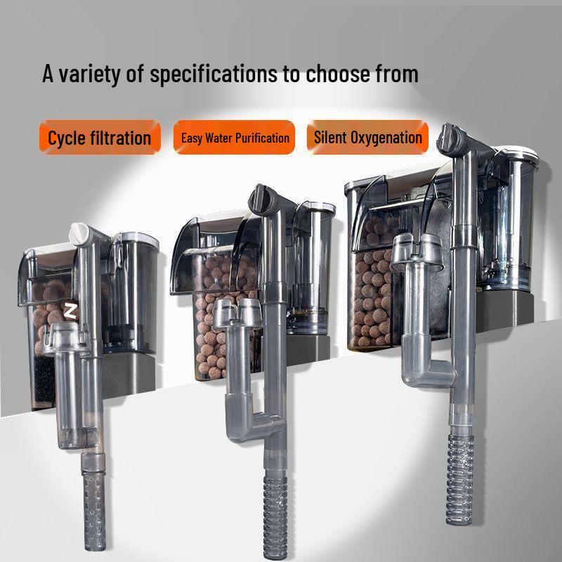 Wall-Mounted Fish Tank Filter: Silent 3-in-1 Circulation, Purification, Oil Film Removal, and Oxygenation Pump.