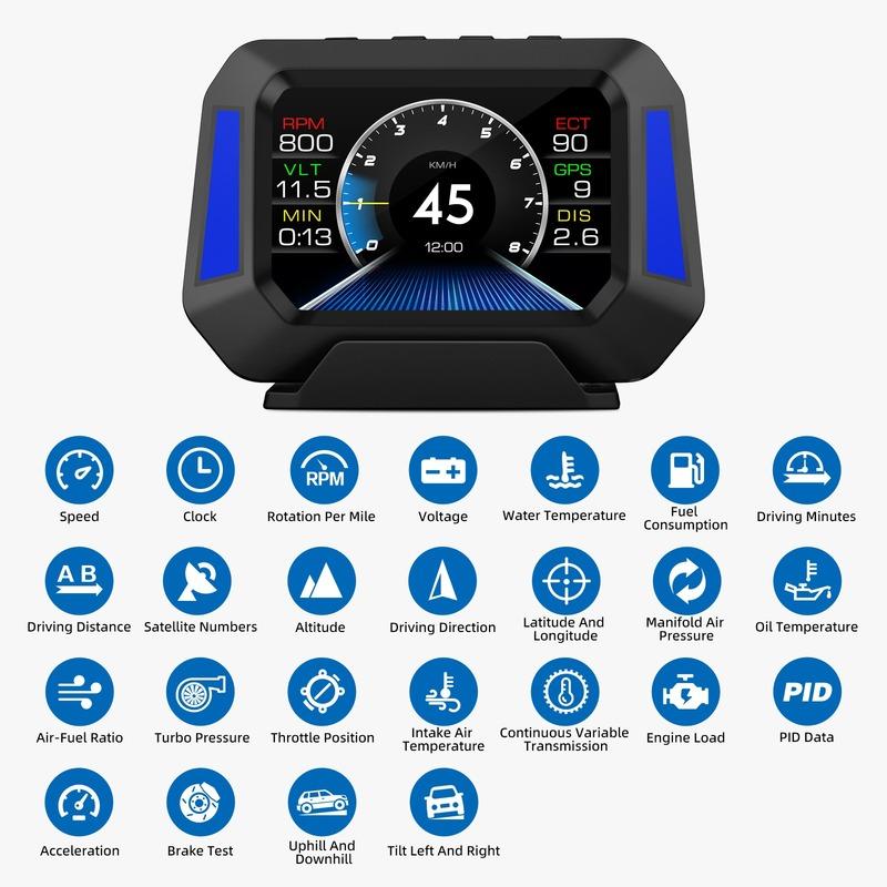 İnklinometre Araba Seviye Sensörü HUD Eğim OBD+GPS Gerçek Zamanlı Arazi Aracı Sistemi Hız Göstergesi Otomobil Aksesuarları