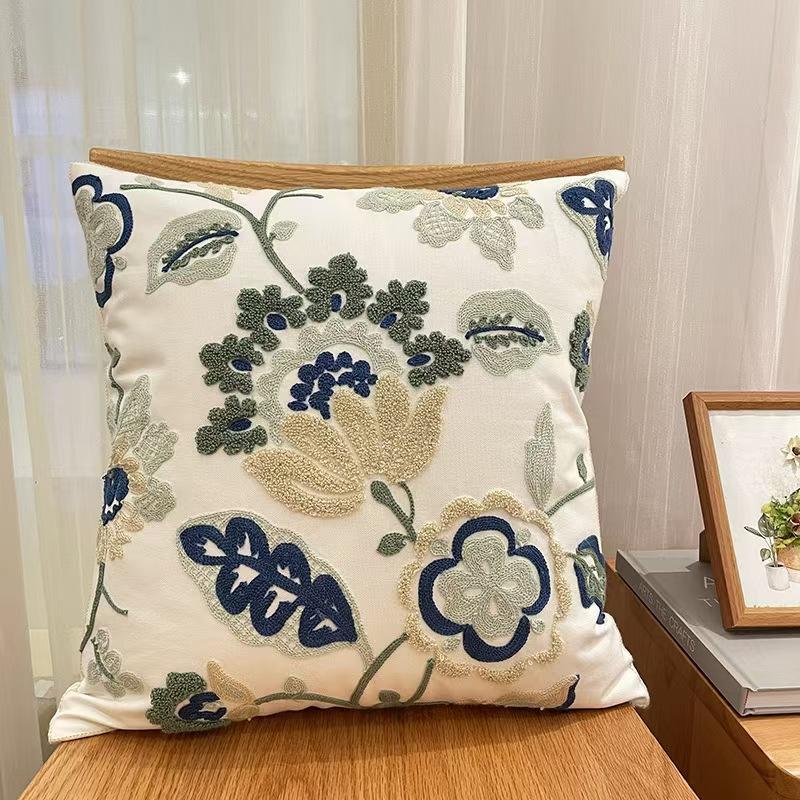 Flower Towel Embroidered Pillowcases Square Mesh Popular Nordic Style Pure Cotton Cushion Living Room Sofa Pillow Cushion Cover