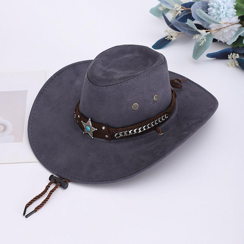 Popular Men's and Women's PU Leather Top Hat, Metal Silver Chain Buckle Star Gem Rhinestone, Houston Rodeo